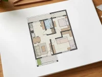 Denah Rumah 5×7 dengan 2 Kamar Tidur
